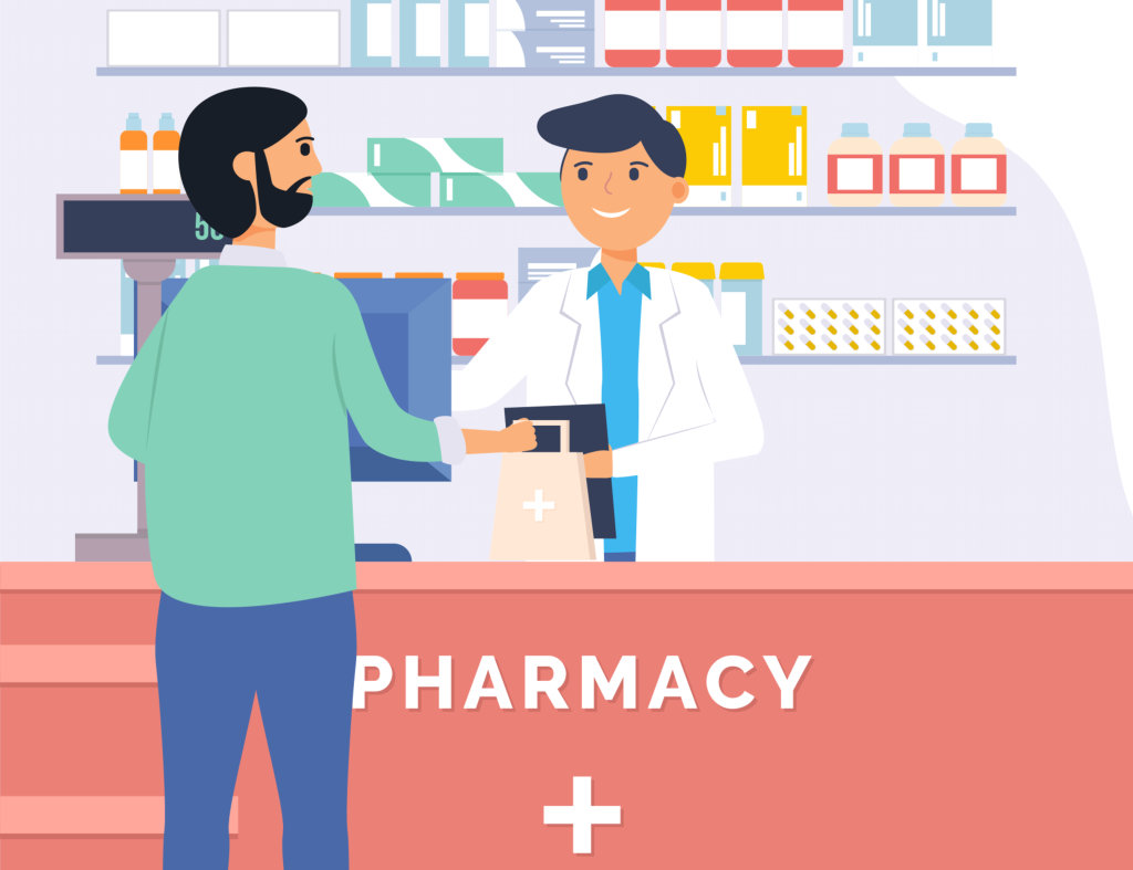 vector image of customer buying medicines over the counter